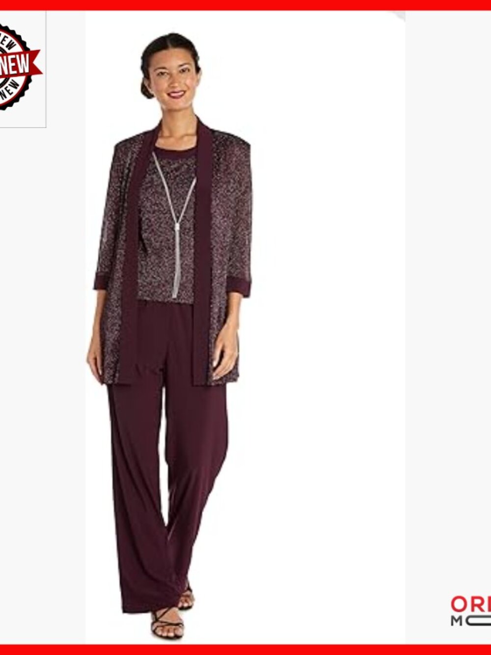 Metallic Knit Jacket Tank Top Palazzo Pants Formal Pant Set